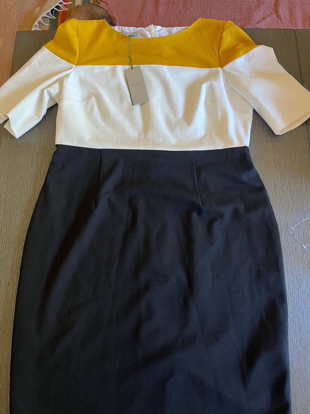 Hobbs London Colorblock Mustard Yellow Ivory Navy Sheath Dress